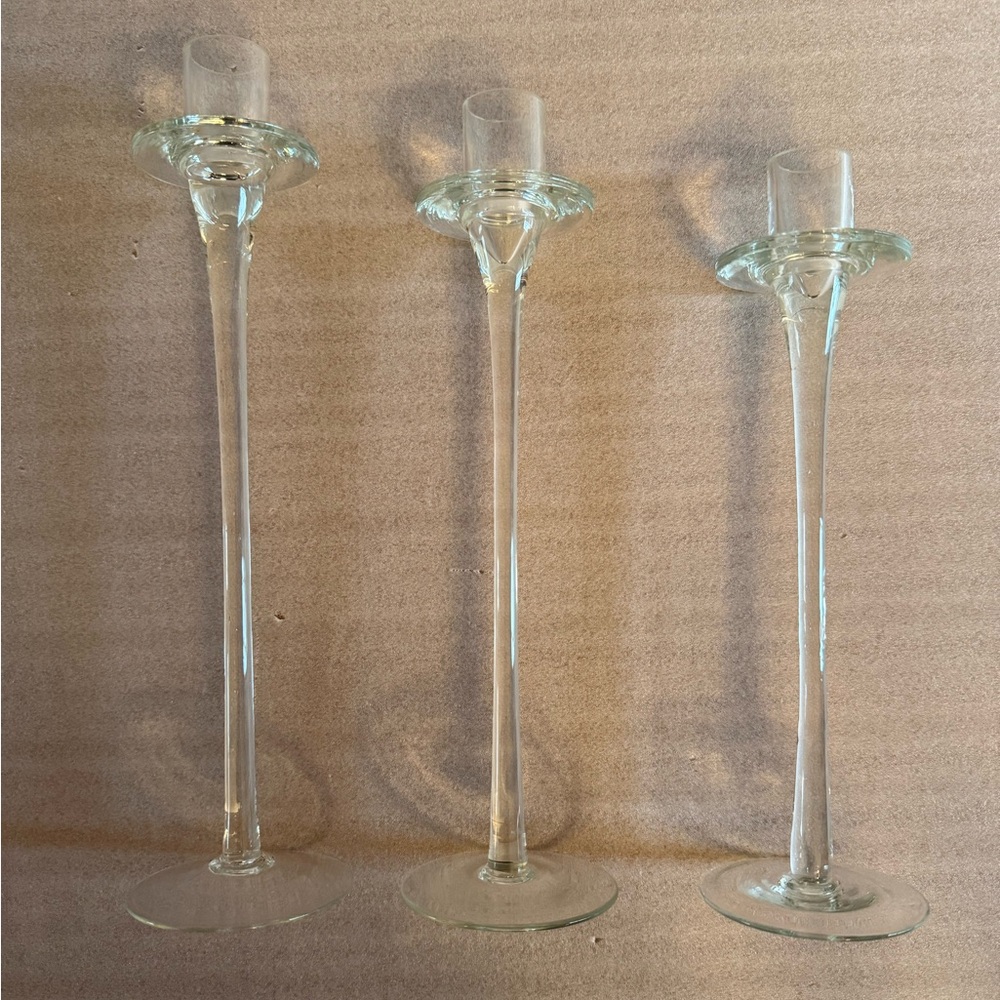 Set of 3 Glass Tiered Candle Stick Holders - Picture 4 of 6